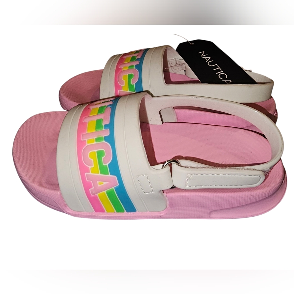 Nautica Pink Slide Sandals with Multicolor Logo - Picture 1 of 4